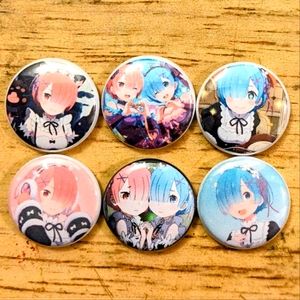 Re:ZERO Rem and Ram 1 inch set of 6 pinback buttons